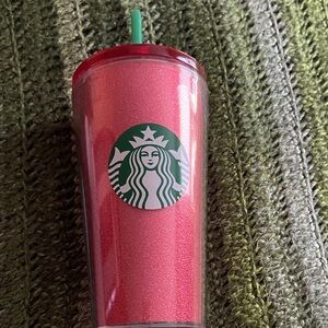 Starbucks Red Glitter Tumbler with Green Straw